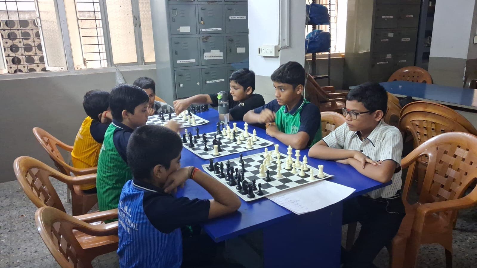 Students competing in a Chess-Event on Sports Day
